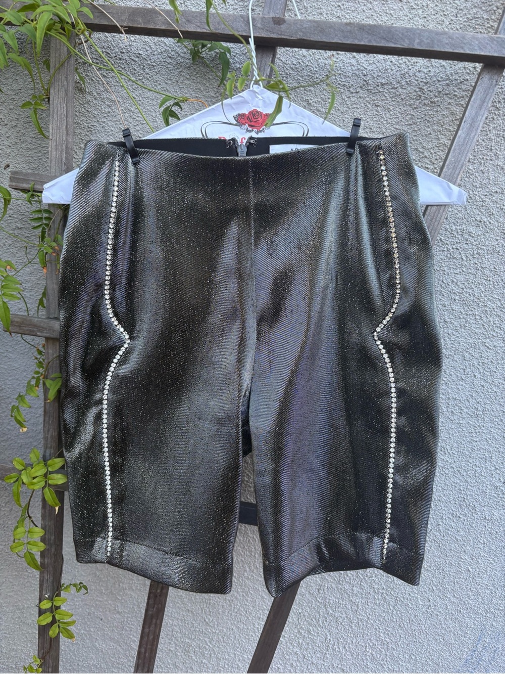 AREA Metallic Graphite Embellished Biker Shorts Silver Small - Picture 7 of 8